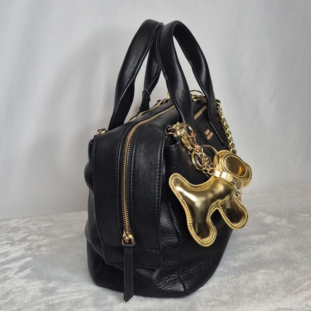 Vince Camuto Black Leather Handbag with Gold Accents